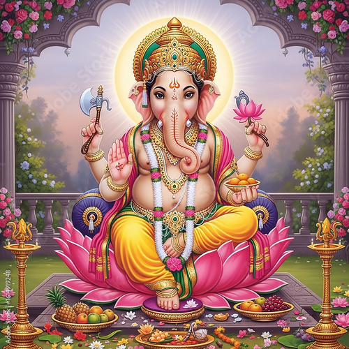 Lord Ganesha Sitting on a L...