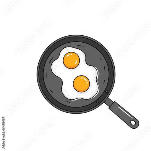 Delicious fried eggs cooked in a skillet for a healthy breakfast meal preparation