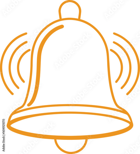 Orange bell ringing with sound waves on white background notification