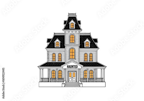 Vector art of an elaborate victorian mansion stands tall with its intricate details and classic architectural design