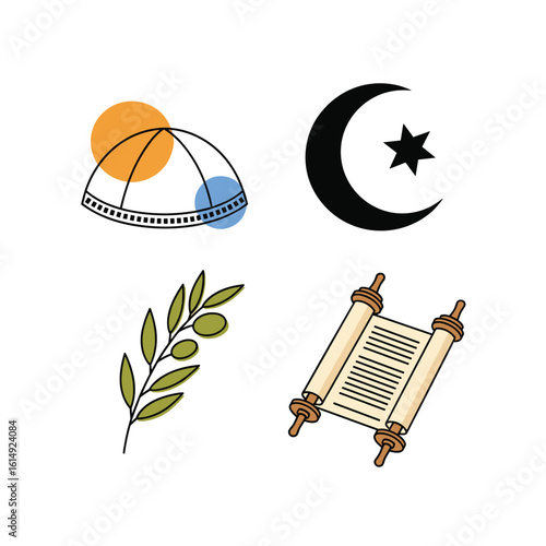 Religious symbols representing diverse faiths and shared values of peace and spirituality across cultures and belief systems