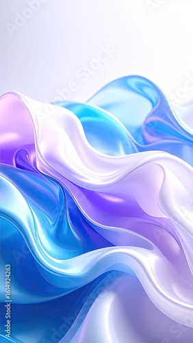 Abstract Flowing Wavy Composition in Shades of Blue Purple and White with a Gradient Effect against White Background