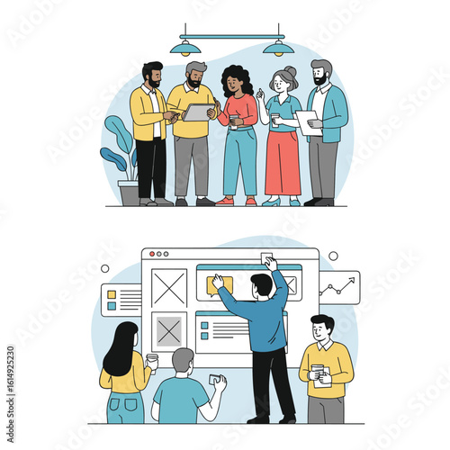 Diverse team collaborating on a digital project planning and design workflow for successful business strategy