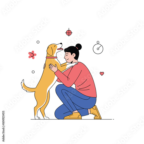 Happy person hugging their beloved pet dog after a long day of playtime together