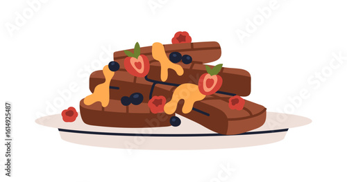 Chocolate dessert, sweet food heap, pile on plate. Choco bakery, sugar patiss...