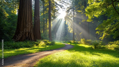 A Serene Journey Through a Mesmerizing Forest Road Illuminated by Gentle Sunbeams