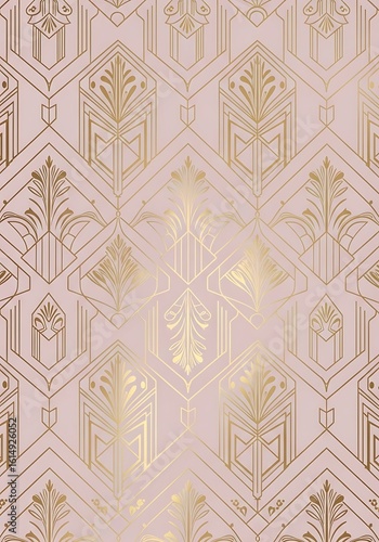 Elegant art deco background with golden geometric patterns on a rose backdrop