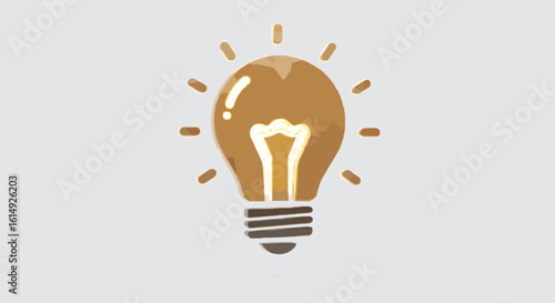 Illustration of a glowing lightbulb with radiating lines against a light gray background, symbolizing an idea.