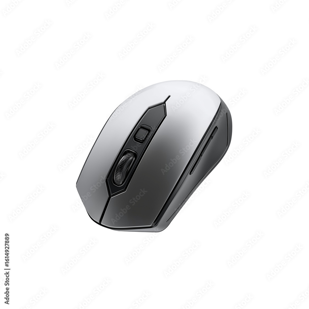 A sleek and stylish wireless mouse with advanced gaming technology for professional use, set against a white background. The mouse has an elongated body with sharp edges, A sleek and stylish wireless mouse with advanced gaming technology for professional use, set against a white background. The mouse has an elongated body with sharp edges,