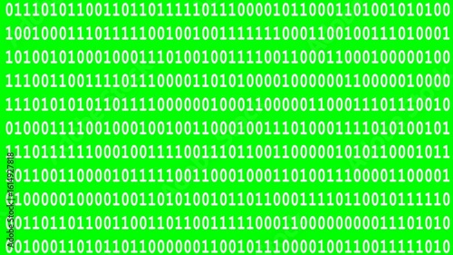 White running lines of computer binary code on isolated green screen, frontal view, chroma key, footage, mockup, loop