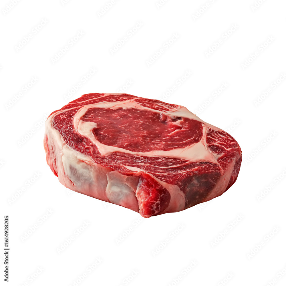 Obraz premium A photorealistic photograph of an oversized ribeye steak against a white background, high resolution, suitable for commercial use, no text or letters in the photo,