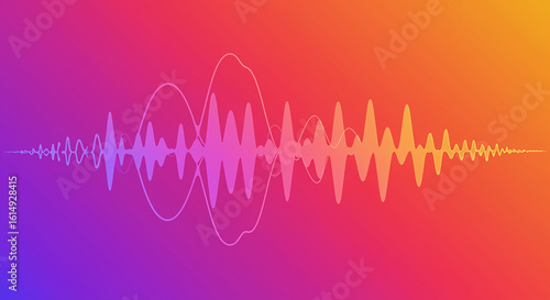 Dynamic audio visualization with vibrant gradient colors, abstract soundwave pattern, digital music equalizer graphic representing amplitude and frequency