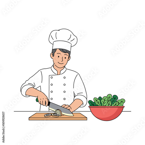 Skilled chef expertly prepares fresh ingredients for a delicious culinary masterpiece in the kitchen