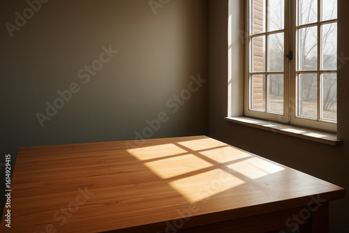 Wallpaper Mural Wooden table sunlit by window sunlight interior Torontodigital.ca