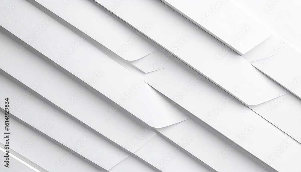 Fototapeta premium Abstract White Paper Shapes Precisely Stacked Creating Geometric Texture and Diagonal Lines
