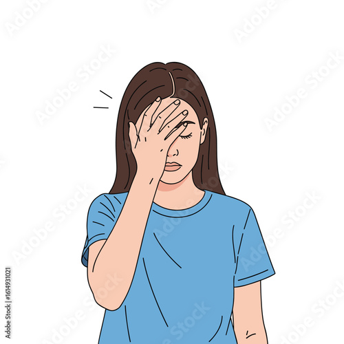 Woman covers eyes with hand feeling frustrated about stress and mental health worries