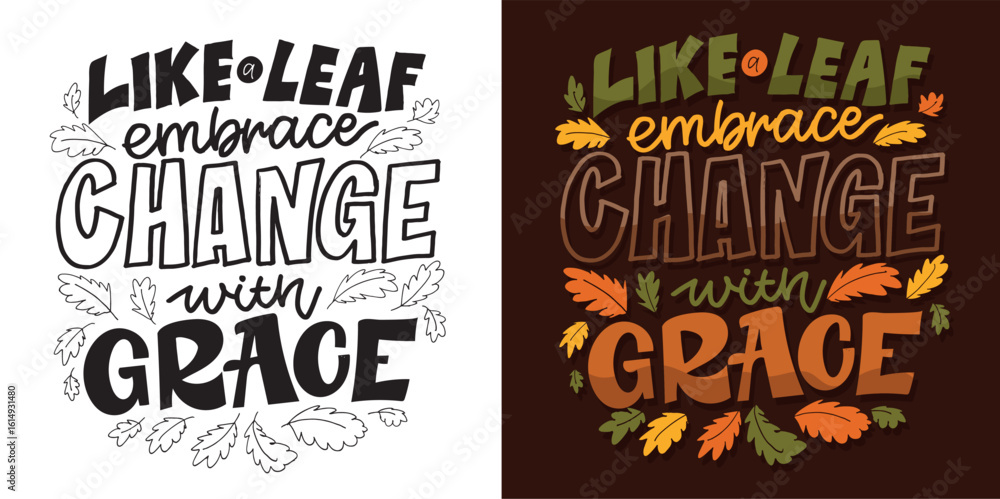 Fototapeta premium Fall Autumn vibes - hand drawn doodle lettering quote. Lettering for t-shirt design, mug print, bag print, clothes fashion. 100% hand drawn vector image.