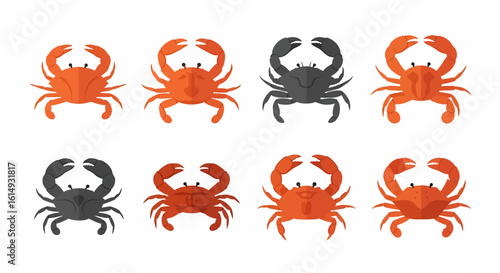 Collection of stylized crab illustrations, varying in color and shade.