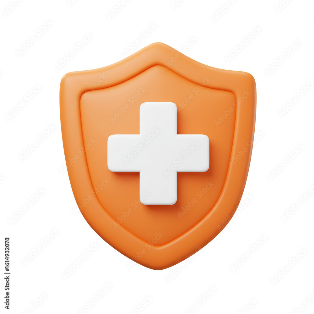 Obraz premium A three-dimensional medical shield icon featuring a cross symbol representing health protection and healthcare concepts.
