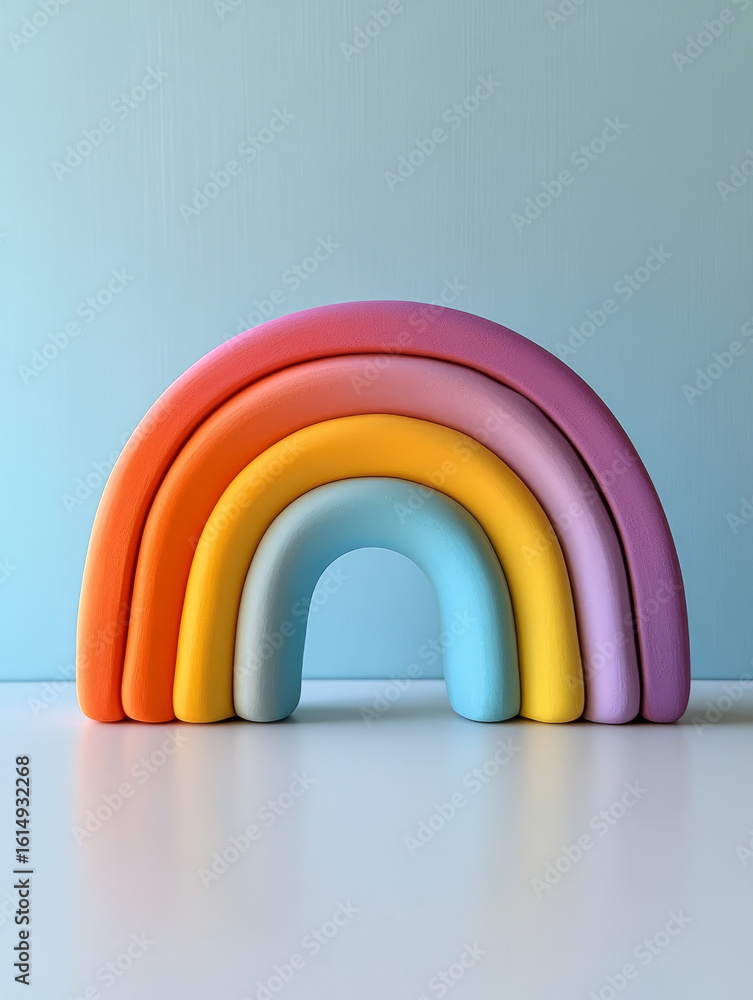 Fototapeta premium Pastel rainbow clay arches on a light blue background