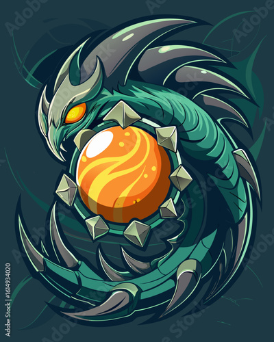 Intricate dragon coiled around glowing orb, evoking fantasy worlds and mythical legends with sharp detail