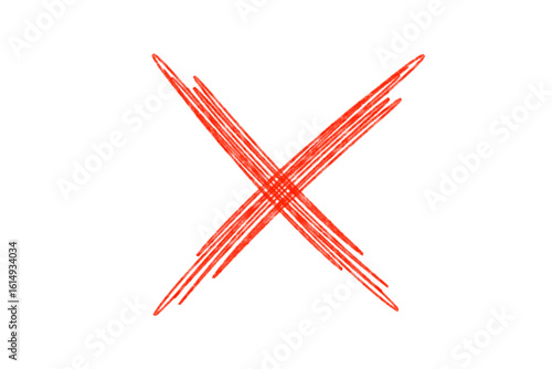 Bold red X mark illustration conveying error, rejection, and removal, ideal for graphic design on transparent background
