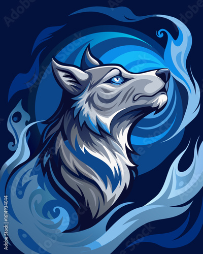 Majestic wolf spirit animal illustration, a symbol of strength, loyalty, and intuition in modern design
