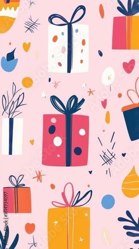 Colorful gift print on pink
