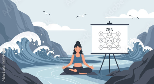Meditative Serenity Woman Finding Inner Peace Amidst Ocean Waves