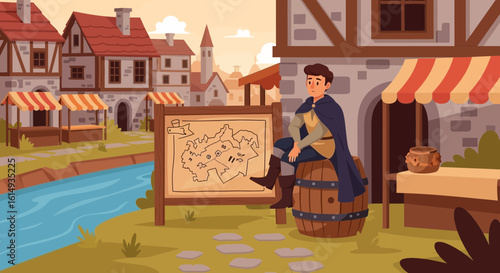 Medieval Map Quest In Old Town Adventure