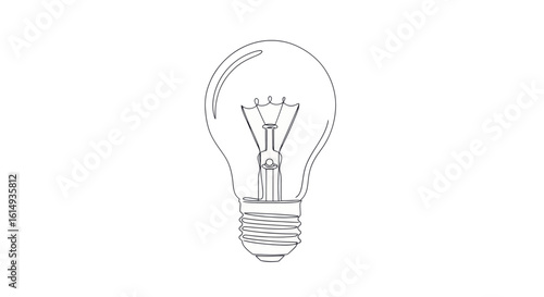 A minimalist black and white line art illustration of a classic incandescent light bulb.