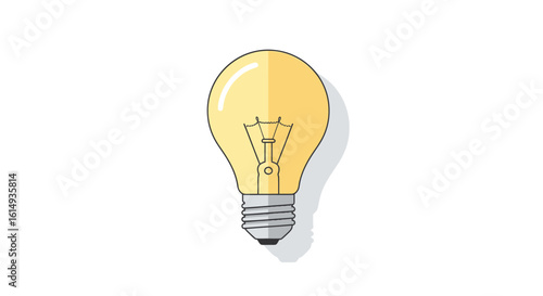 A classic incandescent light bulb with a glowing filament, casting a subtle shadow on a plain white background.