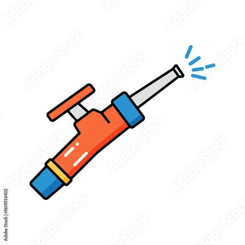 Fire hose nozzle spraying water cartoon icon