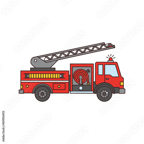 Flat Vector Fire Truck Side View Icon - Emergency Vehicle Illustration