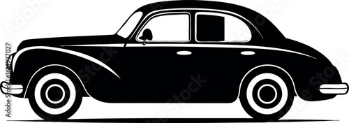 vintage car silhouette vector, retro car illustration, classic old model car black symbol