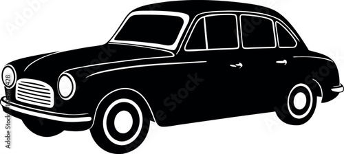 vintage car silhouette vector, retro car illustration, classic old model car black symbol