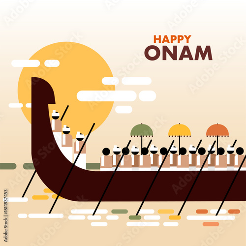 Obraz na plátně Illustration of traditional boat race during the 'Onam' festival in Kerala, India