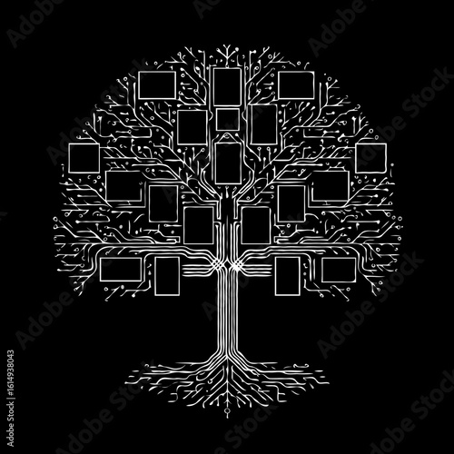 Vector digital tree icon on black background