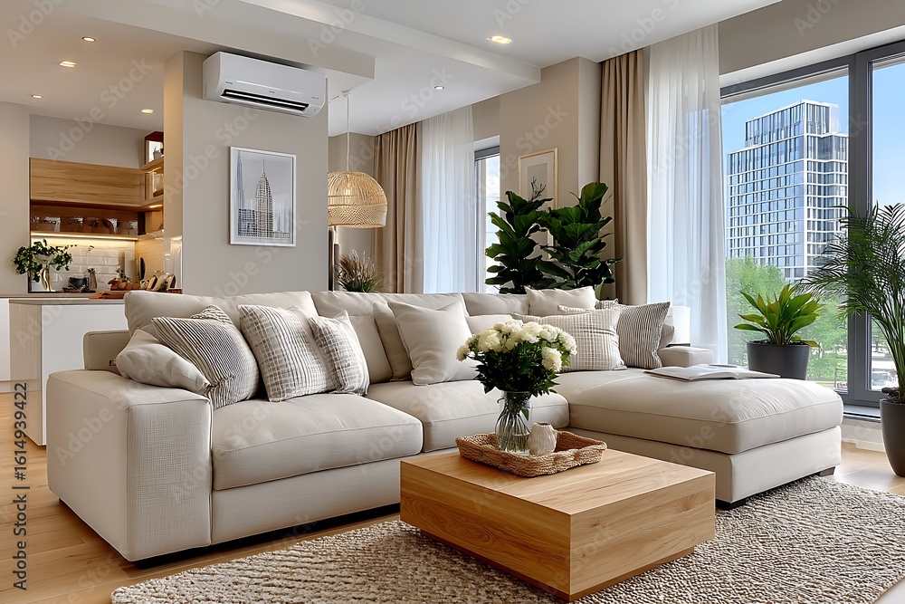 Fototapeta premium Stylish sofa arrangement room high resolution picture