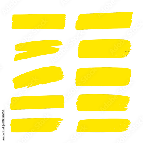 Yellow highlight marker strokes collection on bright background