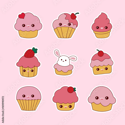 Cute pink cupcakes stickers