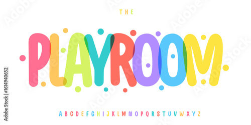 Colorful rounded alphabet, playful cartoon font, bold soft typeface for playroom kids zone logo, kid birthday headline, carnival festival typography, joyful typographic design. Vector typeset