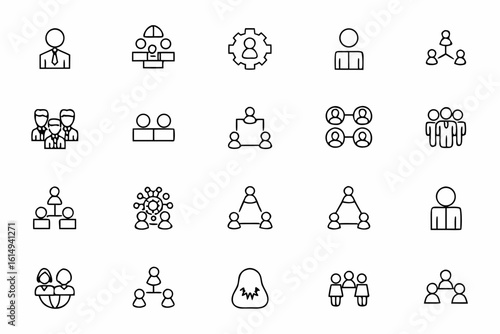 A professional collection of minimalist line icons illustrating key stakeholder roles in a company or organization. Ideal for corporate presentations, business plans, and stakeholder mapping visuals