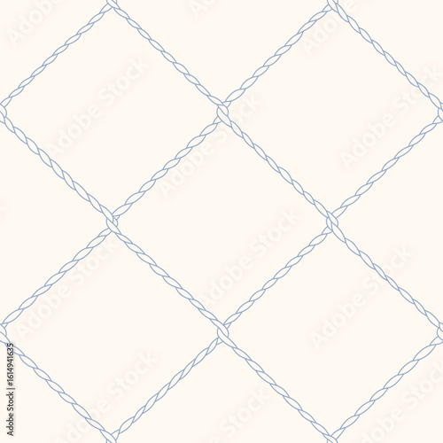 Hand drawn rope seamless lattice pattern with a charming whimsical cottage core design. Soft blue, pastel, and nostalgic trellis print. Perfect for textiles and romantic vintage-inspired decor.