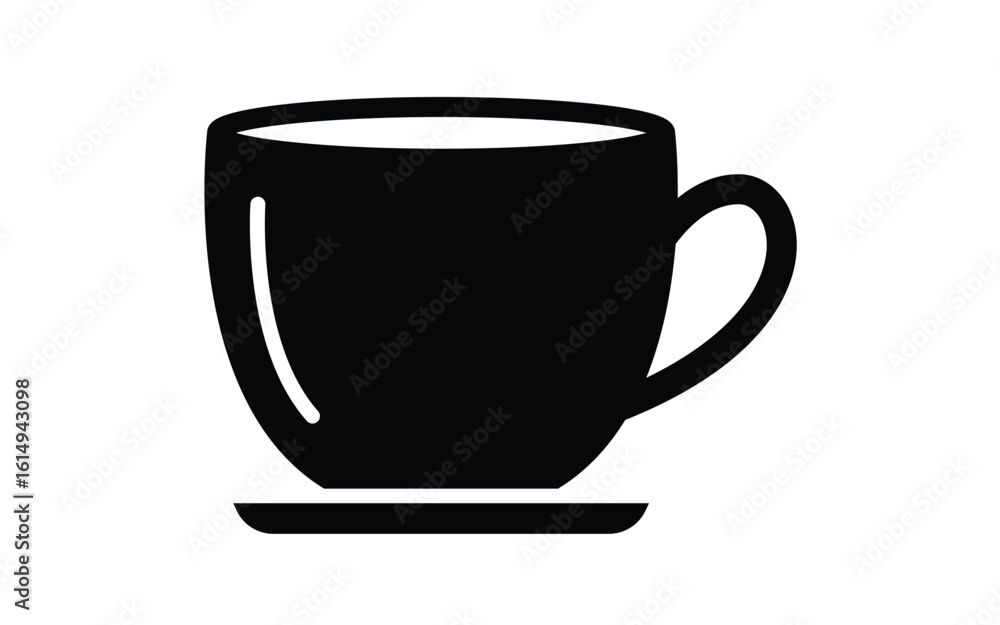 Simple black coffee cup and saucer illustration on white background Simple black coffee cup and saucer illustration on white background