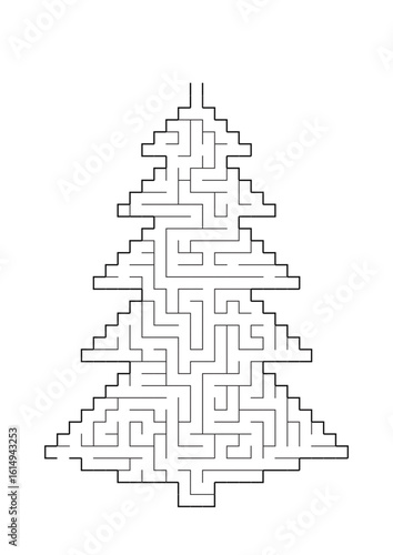 Complex maze puzzle game. Christmath tree as a labyrinth No.2. Puzzle for Christmas or New Year holiday. EPS 10, vector illustration
