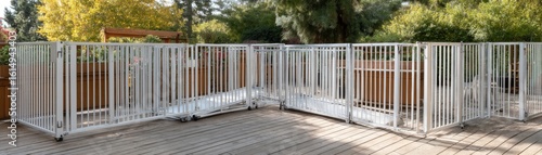 Portable outdoor pet fence setup in a garden versatile enclosure for pets scenic environment wide angle view