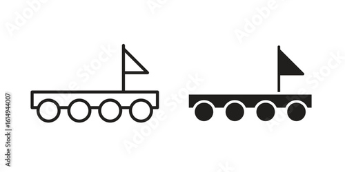 Wood Raft icon set, line and black glyph style for food app website.