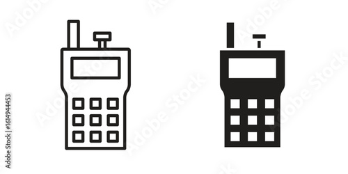 Walkie talkie icon set, line and black glyph style for food app website.