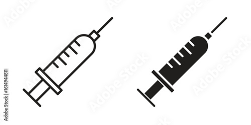 Vaccination icon set, line and black glyph style for food app website.